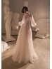 Long Sleeves Ivory Lace Dots Tulle Gorgeous Wedding Dress